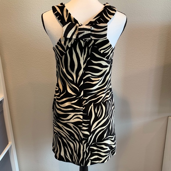 Milly New York Zebra Print Velvet Sleeveless Sheath Dress Bow Detail Women’s 4 - Picture 3 of 8